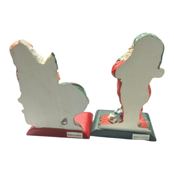 VNTG Cast Iron Santa Claus Stocking Holders With Globe & Gift Bag Made In Taiwan - Picture 4 of 12